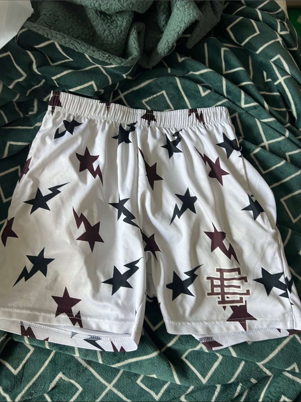 Eric Emanuel Shorts White and Maroon
